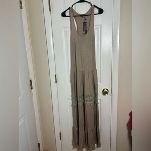 Brown Tan Tiered Maxi Sundress Scoop Neck Size S/M NWT